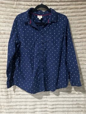St. John's Bay Navy Button-Down Shirt with White Micro Print